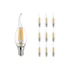 Confezione Multipack 10x Noxion Lucent LED E14 Piegato-tip Candela Filamento Chiara 4.5W 470lm - 827 Bianco Molto Caldo | Dimmerabile - Sostitutiva 40W